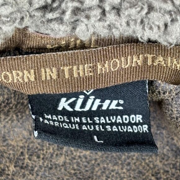 KUHL Flight Jacket Womens Large Brown Sherpa Fleece Hooded Full Zip Thumbholes - Picture 8 of 13